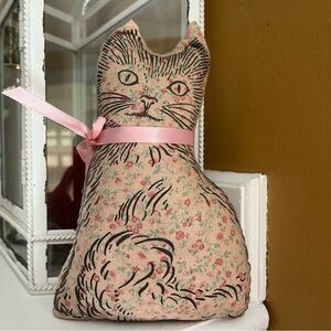 Decorative Calico Cat with Pink Ribbon